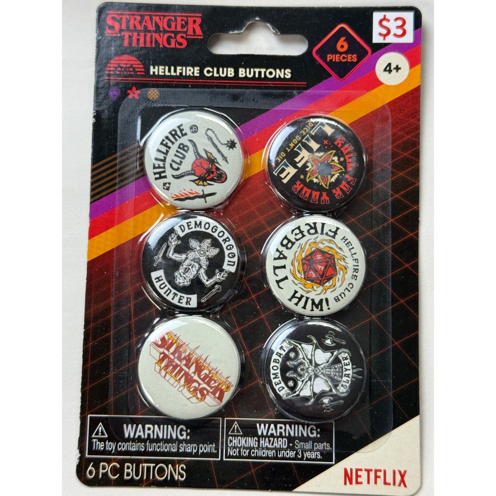 Stranger Things Hellfire Club Buttons Pins 6 Pieces
